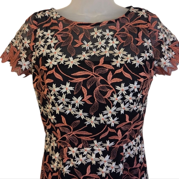 Aidan Mattox Floral Embroidered Lace Column Dress Long Gown Pink Black Size 4 - Picture 4 of 11